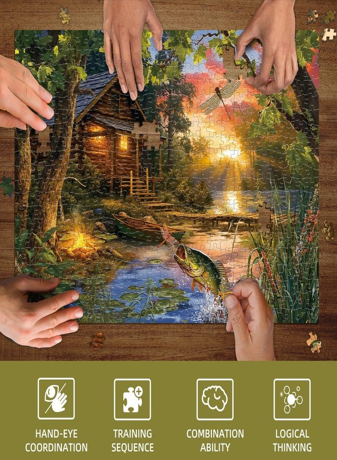 Libeder Jigsaw Puzzle for Adults 500 Pieces - Lakeside Cottage Puzzles, Nature Forest Lake Wooden Cabin Jigsaws - Image 3